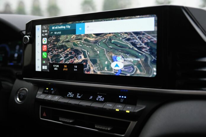in car navigation system display with map