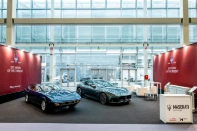 Maserati Ghibli SS Coupé de 1972 junto al GranTurismo Trofeo en Auto e Moto d’Epoca 2026