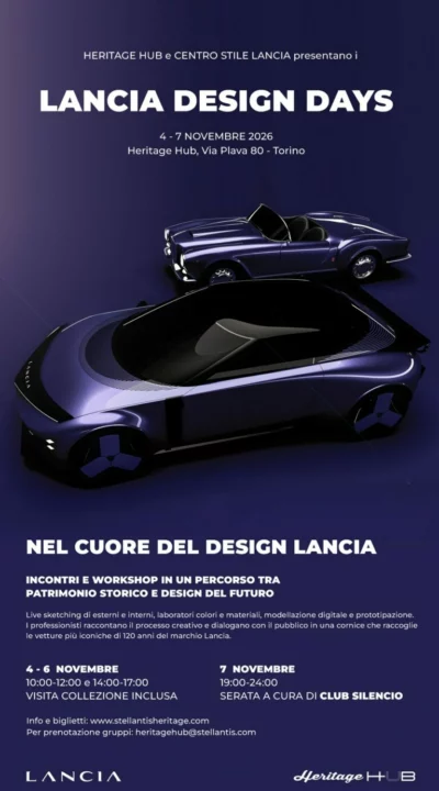 Cartel oficial de Lancia Design Days, del 4 al 7 de noviembre en Turín